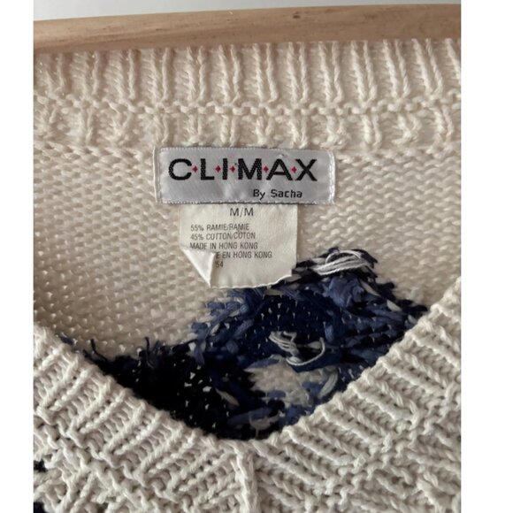 1990s Handknit Floral Heavy Cotton Sweater | Vintage Knit with Bows - Picture 4 of 6